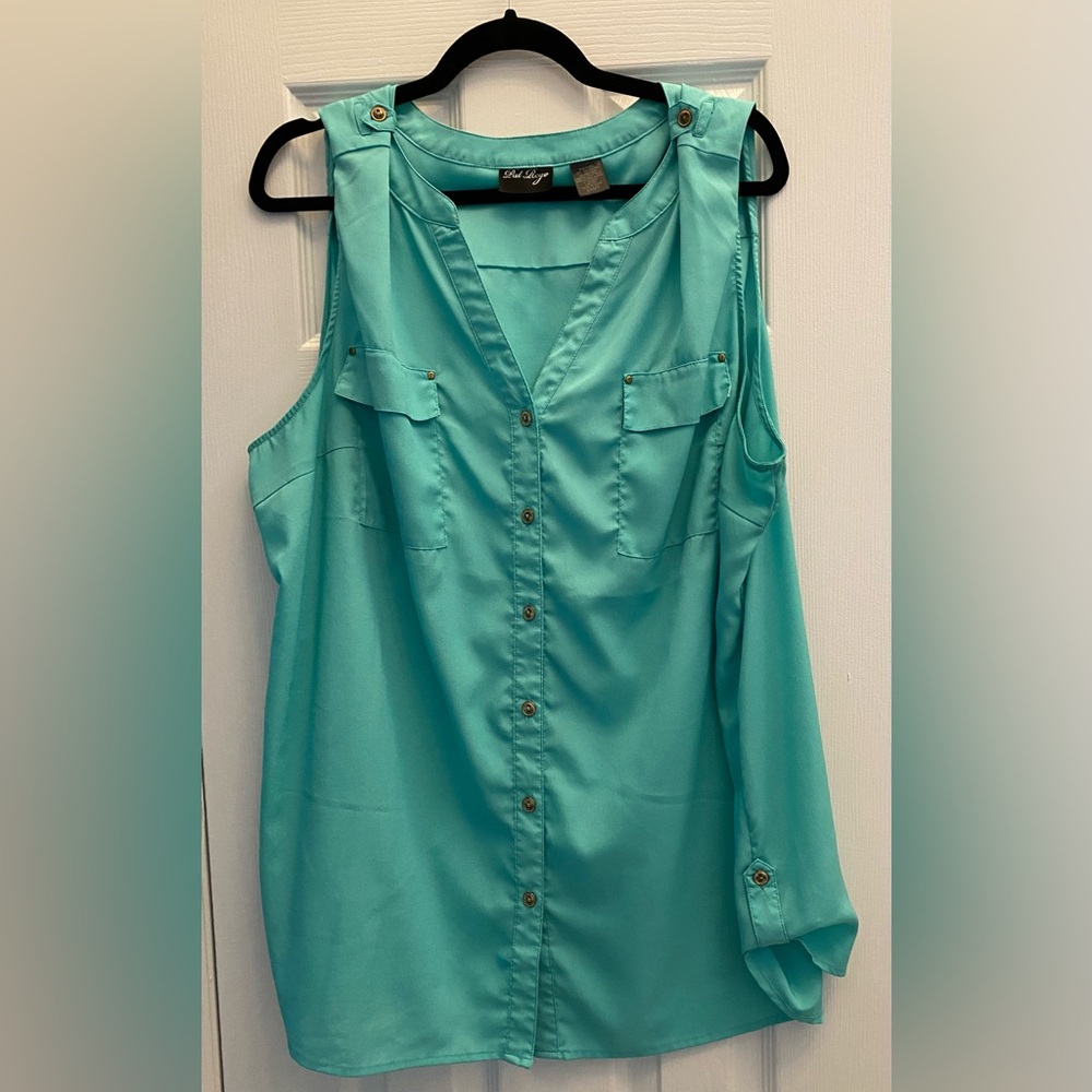 Pat Rego- Button up Polyester tank blouse - button cinch bottom - 3X